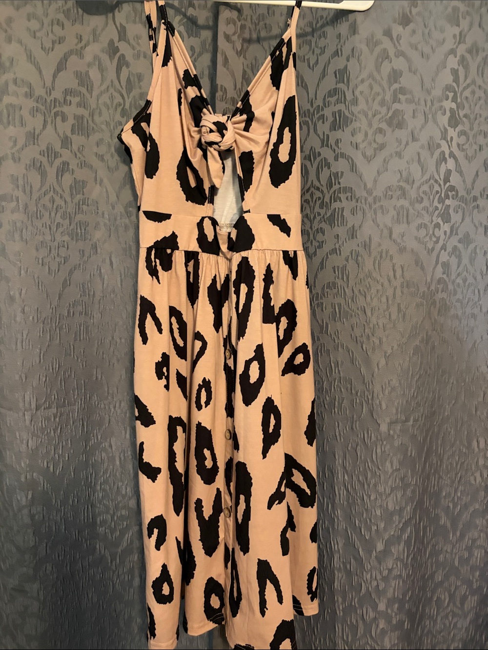 Amazon Beige and Black Leopard Print Midi Dress